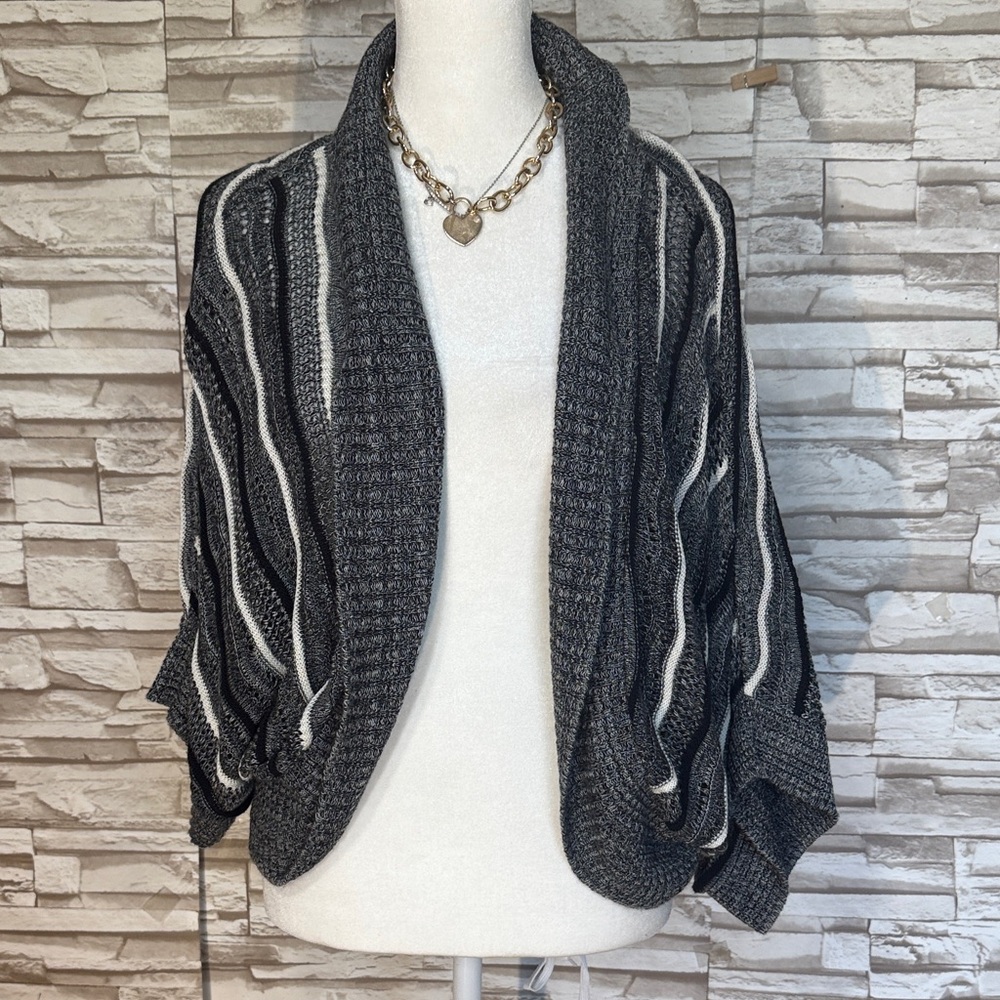 Lane Bryant 22/24 Knit Black and Gray Striped Cardigan